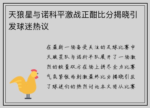 天狼星与诺科平激战正酣比分揭晓引发球迷热议