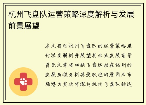 杭州飞盘队运营策略深度解析与发展前景展望
