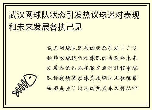 武汉网球队状态引发热议球迷对表现和未来发展各执己见